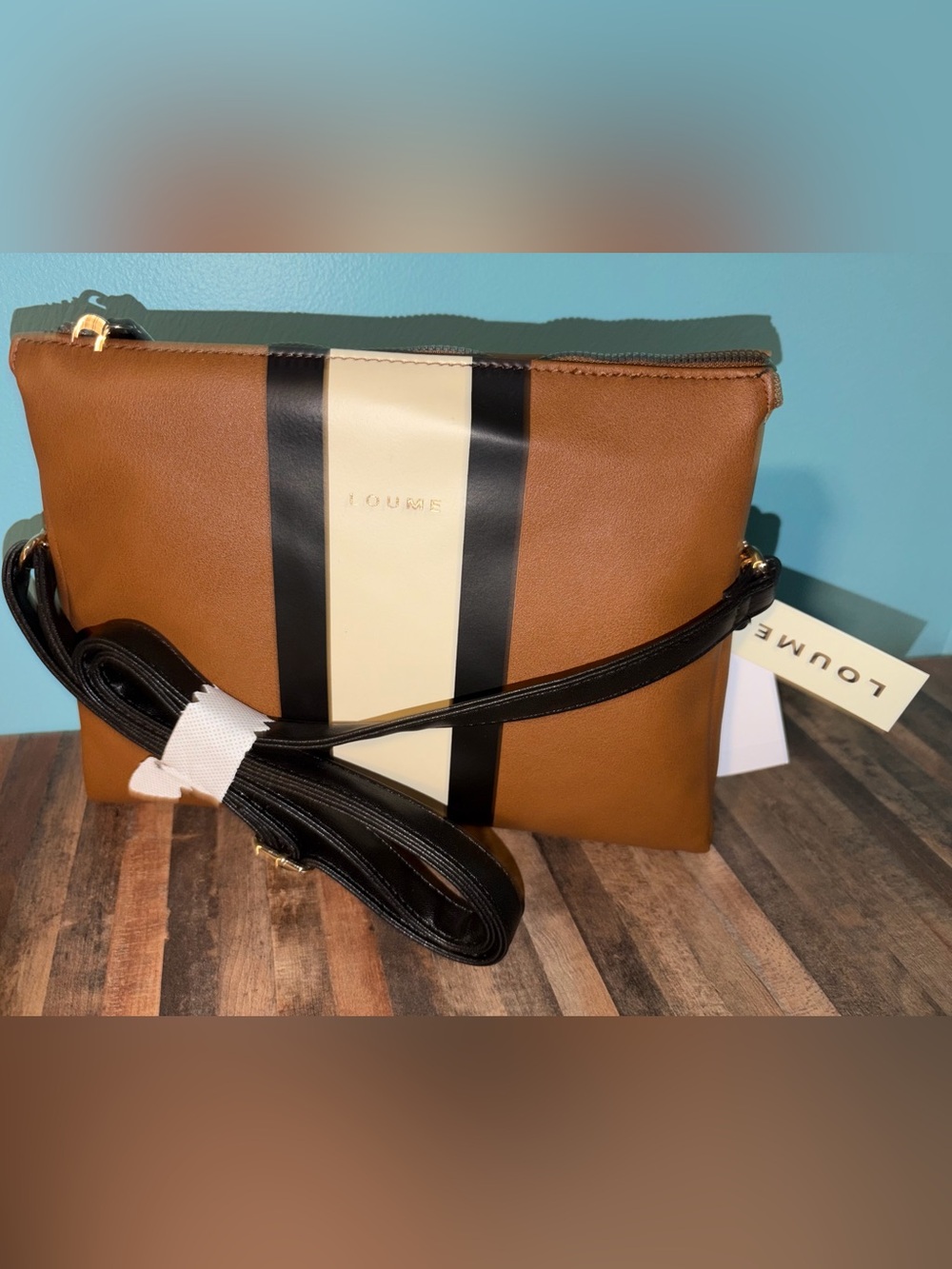Loume Brown & Cream Stripe Crossbody or Shoulder Bag NWT